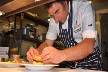 Hake with Leeks, Peas and Bacon  by Chef Jon Fell